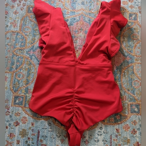 Vintage Red Belted Ruffle One Piece Swim Size M - Picture 7 of 11